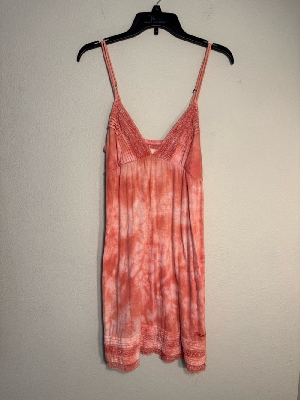 Billabong Babydoll Slip Dress Pink & Coral Tie Dye Lace Trim L Y2K 90s boho